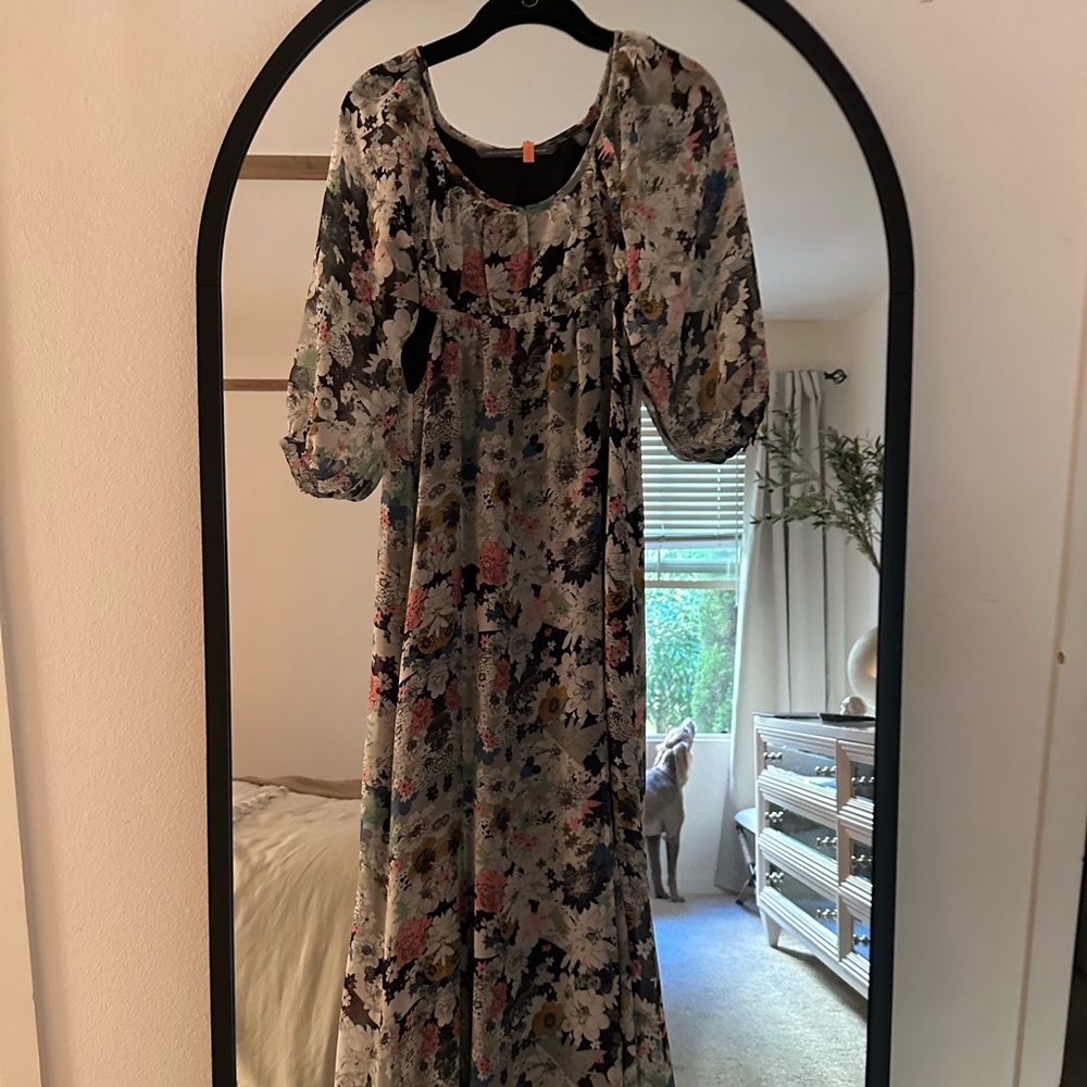 Anthro 12th St by Cynthia Vincent New Leaf Silk Maxi Cutout Dress 2 EUC - Picture 9 of 15